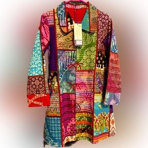 NWT Bali Fair & Free Trade Colorful Batik Patchwork Cardigan Jacket Medium
